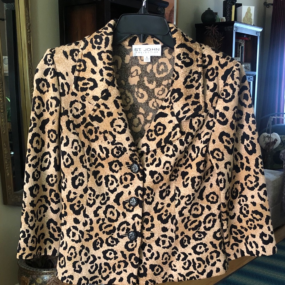 VINTAGE St. John Leopard-Print Knit Blazer in Tan and Black